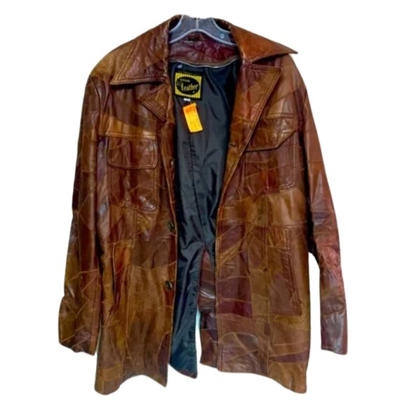 Vintage Unknown Brand Men's Brown Patchwork Leather Jacket